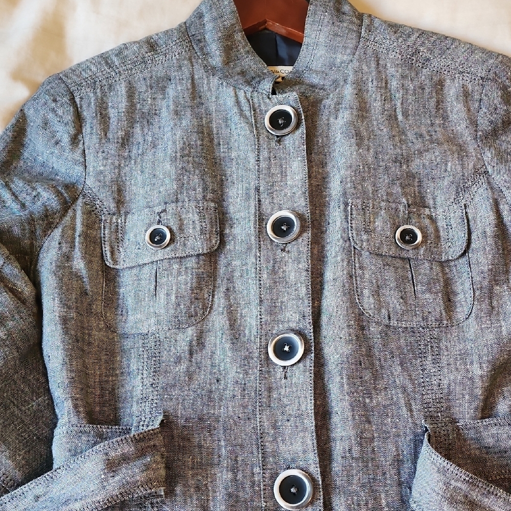 RW&CO Stylish Gray Women's Linen Jacket Size 6 - Picture 3 of 7